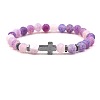 8MM Round Natural Weathered Agate(Dyed & Heated) Beaded Stretch Bracelets with Synthetic Non-magnetic Hematite Cross FA1012-9-1