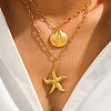 Bohemian Styles 304 Stainless Steel Starfish and Shell Shape Pendant Double Layer Necklaces for Women LS-NJEW-F343-01G-2