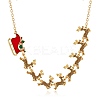 Alloy Colorful Rhinestone Deer Sleigh Link Chain Necklaces with Red Enamel FS-WGDB6E9-01-1