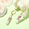 Glass Seed Braided Column with Flower Dangle Leverback Earrings EJEW-MZ00055-2