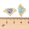 Brass Micro Pave Clear Cubic Zirconia & Shell Heart Connector Charms KK-I357-01G-3