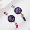 1 Set 2Pcs Valentine's Day Luminous 304 Stainless Steel Glass Flat Round Link Bracelet Sets BJEW-LP0001-35B-3