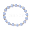 Natural Dyed Blue Lace Agate Beads & Brass Round Beads Stretch Bracelets for Women BJEW-JB12705-2