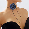 Denim Rose Flower Lace-up Choker Necklaces for Women FS-WG56290-01-1