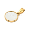 304 Stainless Steel Pave Natural White Shell Flat Round Charms STAS-S130-02G-2