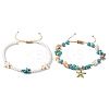 2Pcs 2 Styles Summer Beach Synthetic Turquoise & Natural Sea Shell & Glass Braided Bead Anklets AJEW-TA00039-3