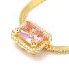Pink Cubic Zirconia Rectangle Pendant Necklace with Flat Snake Chain for Women NJEW-B082-03-1