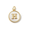 Brass Pave Natural Shell Flat Round with Letter Charms KK-Z115-13G-H-1