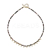 Natural Multicolor Tourmaline Faceted Rondelle Baded Necklaces with 201 Stainless Steel Teardrop Charms NJEW-JN06428-01-3