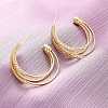 Triple C-Shaped Brass Micro Pave Clear Cubic Zirconia Stud Earrings EJEW-R025-29G-1