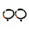 Natural Mixed Gemstone Beaded Stretch Bracelet with Heart Charm for Women BJEW-K164-B-A-2