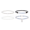 4Pcs 4 Style Natural Angelite & Lava Rock & Opalite Round Beaded Stretch Bracelets Set BJEW-JB09083-1