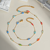 Stainless Steel Glass Rectangle Link Chain Bracelets & Necklaces Sets for Women HD8734-1-1