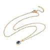 Brass Pave Clear and Blue Cubic Zirconia Oval Pendant 304 Stainless Steel Chain Necklaces for Women NJEW-D341-09G-4