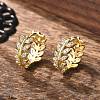 Clear Cubic Zirconia Leaf Hoop Earrings LS-EJEW-B013-01-1