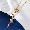 Brass Micro Pave Camellia Cubic Zirconia Flower Snake Pendant Necklaces NJEW-S438-02D-G-1