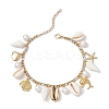 Natural Cowrie Shell & Brass Dolphin Starfish Charm Anklets AJEW-AN00650-2