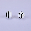 Printed Round with Stripe Pattern Silicone Focal Beads SI-JX0056A-139-1