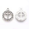 Tibetan Style Flat Round with Cross Alloy Pendants X-TIBEP-Q054-07AS-RS-2