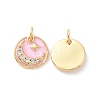 Flat Round with Moon & Star Brass Micro Pave Clear Cubic Zirconia Charms LS-KK-G435-41G-1