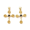 Cross with Flower Brass Micro Pave Cubic Zirconia Pendants KK-G435-06G-03-2