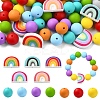 75Pcs Round/Rainbow Silicone Focal Beads SIL-YW0001-38-1