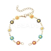 Brass Enamel Daisy Flower Link Chain Bracelet Making AJEW-JB01438-02-2