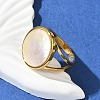 Flat Round 304 Stainless Steel White Shell Cuff Rings for Women RJEW-G346-02G-02-1