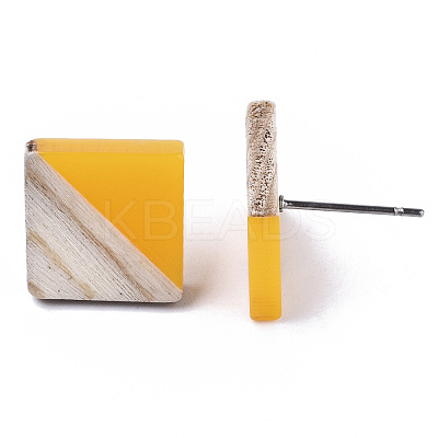 Opaque Resin & Wood Stud Earrings EJEW-N017-005A-B05-1