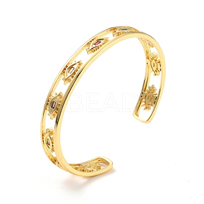 Evil Eye Hollow Carved Cuff Bangle BJEW-D448-03G-RS-1