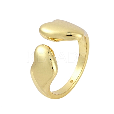 Heart Rack Plating Brass Open Cuff Rings RJEW-D080-01G-1