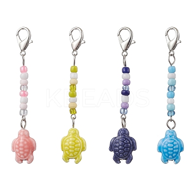 Ocean Themed 4Pcs 4 Colors Handmade Porcelain Pendant Decorations HJEW-JM01697-1
