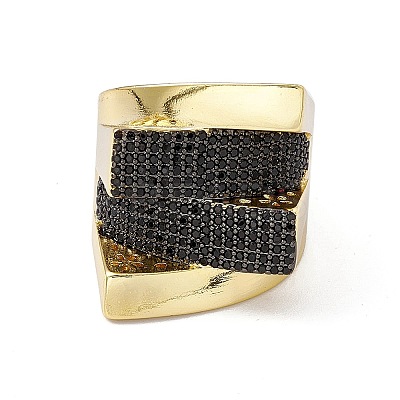 Black Cubic Zirconia Ski Slope Open Cuff Ring LS-RJEW-M144-13G-1