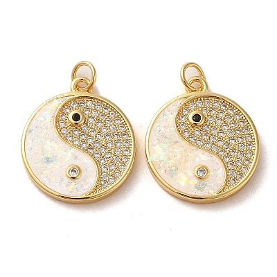 Brass Micro Pave Cubic Zirconia with Synthetic Opal Pendants KK-D096-12G-1
