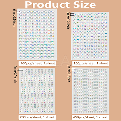 4 Sheets 4 Styles Faceted Half Round Transparent Acrylic Rhinestone Stickers DIY-LP0002-10-1
