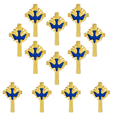12Pcs Cross with Peace Dove Enamel Pins JEWB-FH0002-13-1