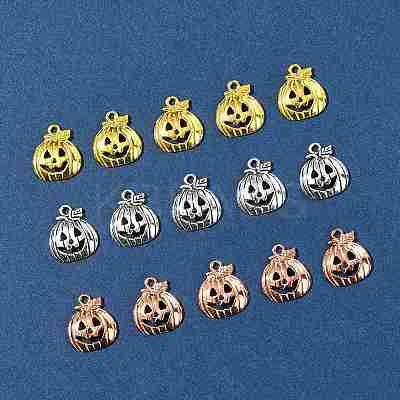 15Pcs 3 Colors Tibetan Style Halloween Pumpkin Jack-O'-Lantern Alloy Pendants TIBEP-FS0001-41-1