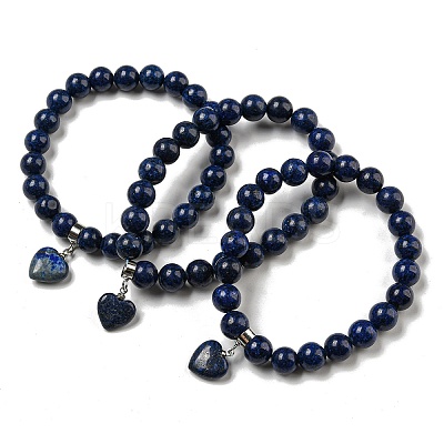 8.5mm Round Natural Lapis Lazuli Dyed Beaded Stretch Bracelets BJEW-C074-01K-1