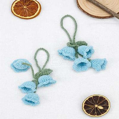 2Pcs Lily of the Valley Kintting Cotton Wool Pendant Decorations HJEW-LP0002-93B-1