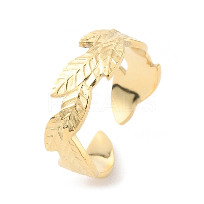 304 Stainless Steel Leaf Open Cuff Rings RJEW-D002-17G-1
