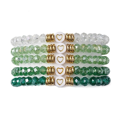 5Pcs Glass & Brass & Acrylic Beaded Stretch Bracelets Set BJEW-JB09677-04-1