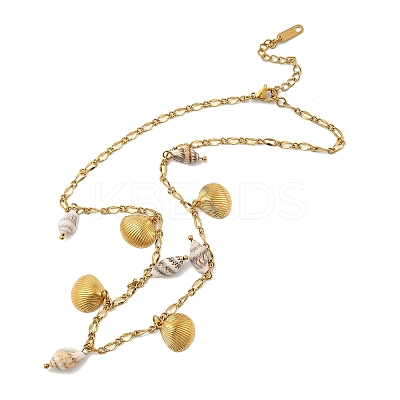 Summer Beach Natural Shell & 304 Stainless Steel Shell Shape Pendant Necklaces for Women LS-NJEW-A059-01G-1