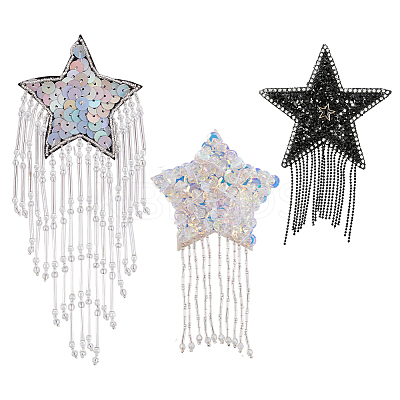3Pcs 3 Styles Tassel Star Resin with Felt Iron on/Sew on Cloth Patches PATC-FG0002-97-1