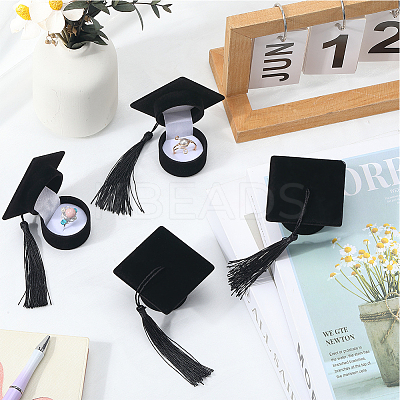 4Pcs Doctoral Hat Shaped Velvet Jewelry Ring Storage Boxes CON-SC0001-18A-1