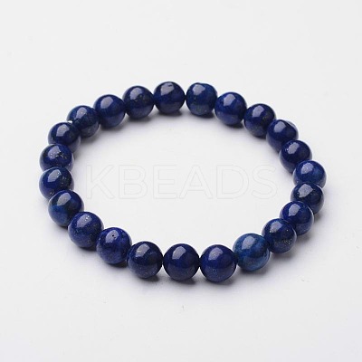 Natural Lapis Lazuli Beaded Stretch Bracelet X-BJEW-F203-06-1
