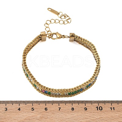 304 Stainless Steel & Glass Wheat Chain Double Layers Bracelets for Women BJEW-F540-08G-1