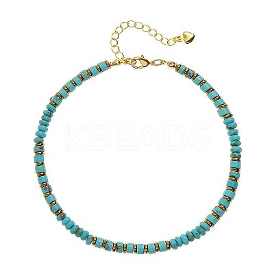 Bohemian Style Synthetic Turquoise & Brass Rondelle Disc Heishi Beaded Anklets FS-WG8FF45-13-1