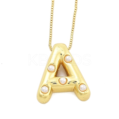 Brass & Plastic Pearl Letter Pendant Box Chain Necklaces for Women LS-NJEW-U017-01G-01-1