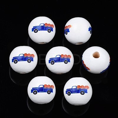 Autumn Theme Printed Natural Wood Beads WOOD-S057-093-1