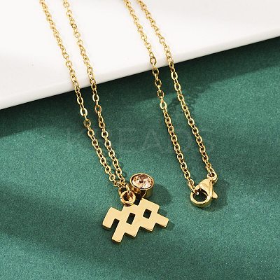 304 Stainless Steel Glass Drill Birth Stone Constellation Pendant Necklaces LS-STAS-D305-08G-K-1